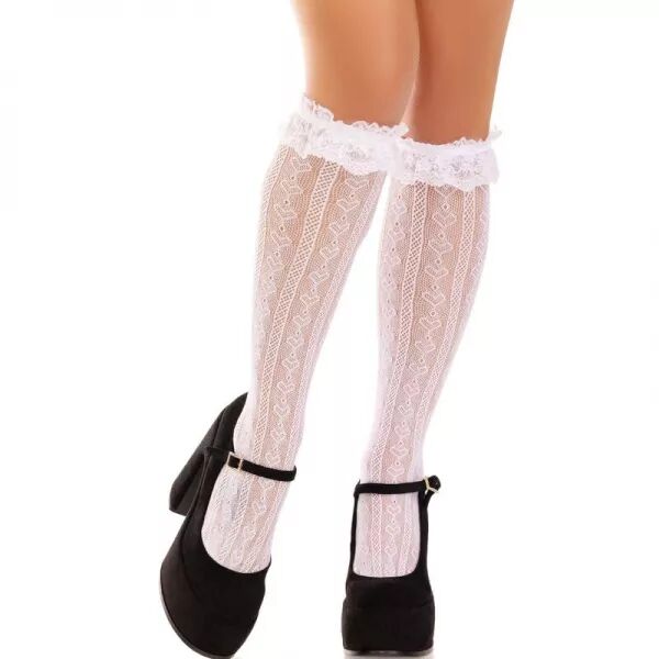 LEG AVENUE - CHAUSSETTES HAUTES � VOLANTS BLANCS