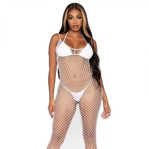 LEG AVENUE - ROBE MAXI EN FILET TORSAD� TAILLE UNIQUE BLANC