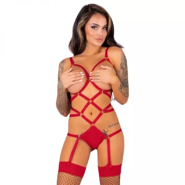 LIVCO CORSETTI FASHION - THIARA LC 20213 ENSEMBLE CORPS + BAS ROUGE S/M