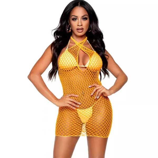LEG AVENUE - ROBE CROIS�E EN FILET ORANGE TAILLE UNIQUE