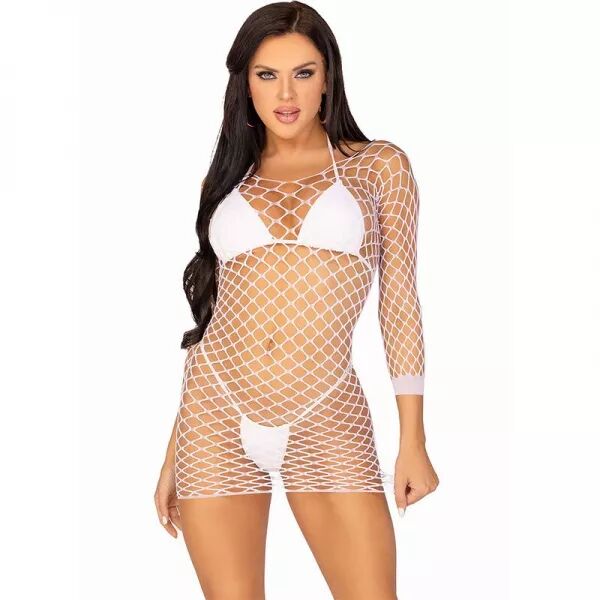 LEG AVENUE - ROBE EN FILET � MANCHES LONGUES BLANC TAILLE UNIQUE