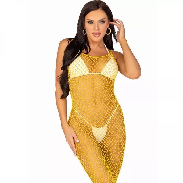LEG AVENUE - ROBE LONGUE FILET JAUNE TAILLE UNIQUE