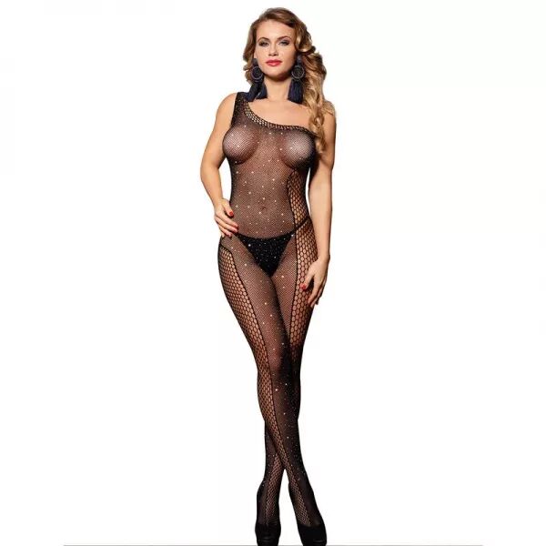 SUBBLIME - 952037 BODYSTOCKING UNE �PAULE R�SEILLE AVEC DIAMANTS NOIR TAILLE UNIQUE