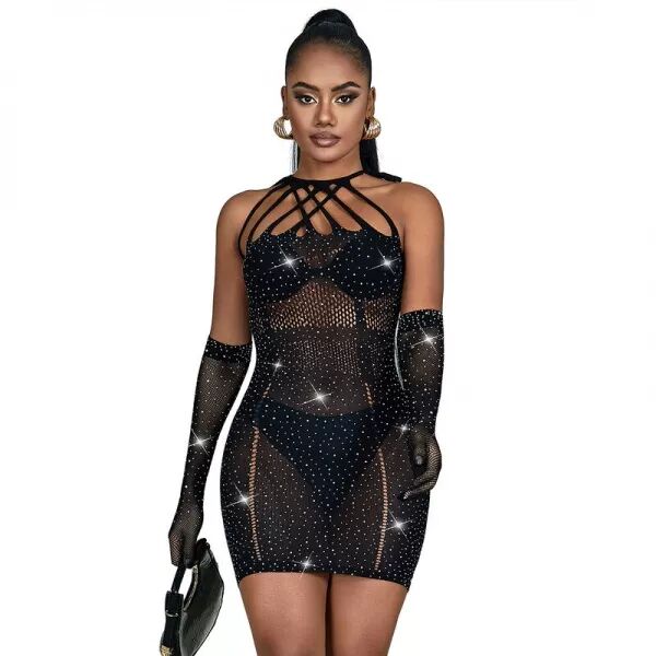 SUBBLIME - 952235 ROBE R�SEILLE AVEC STRASS NOIR TAILLE UNIQUE