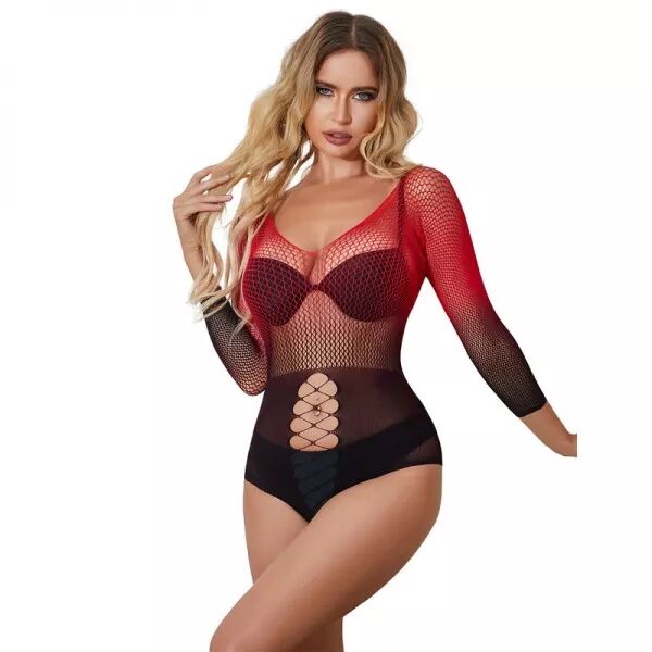 SUBBLIME - 952259 ROBE R�SILLE �LASTIQUE MANCHES LONGUES D�GRAD� ROUGE ET NOIR TAILLE UNIQUE