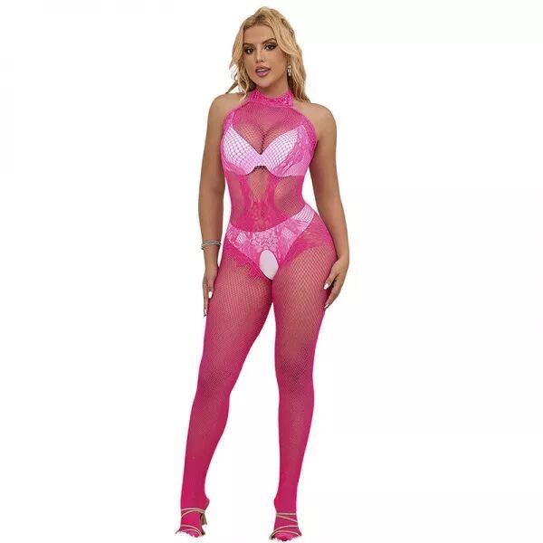 SUBBLIME - 952389 BODYSTOCKING R�SILLE ET DENTELLE SANS FOURRURE AVEC COL MONTANT ROSE TAILLE UNIQUE
