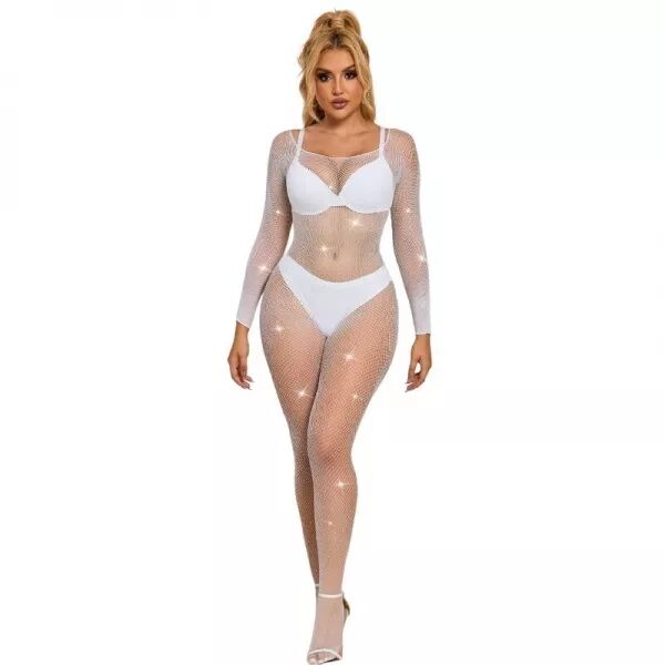 SUBBLIME - 952396 BODYSTOCKING RESILLE AVEC LOSANGES MANCHES LONGUES BLANC TAILLE UNIQUE