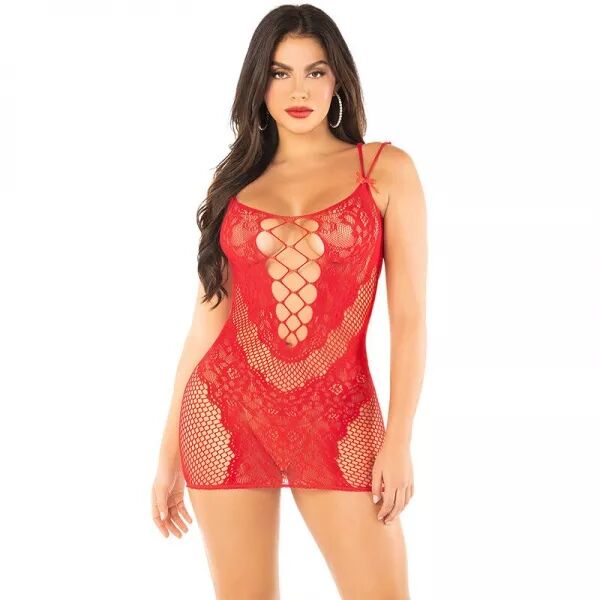 LEG AVENUE - MINI ROBE EN MAILLE � BRETELLES ROUGE