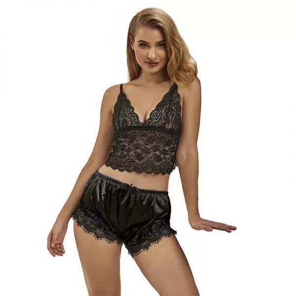 SUBBLIME - 953942 CHEMISE DE NUIT D�CONTRACT�E EN SOIE + PANTALON EN DENTELLE NOIR L/XL