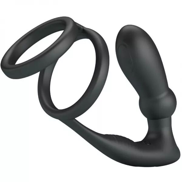 PRETTY LOVE - ANNEAU P�NIS EMONI + PLUG ANAL 12 VIBRATIONS NOIR