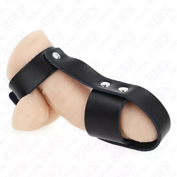 KINK - ANNEAU DE CAGE � P�NIS EN CUIR AVEC S�PARATEUR DE BALLES R�GLABLE