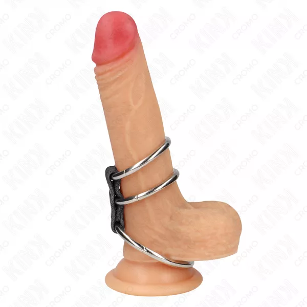 KINK - ANNEAU P�NIS TRIPLE M�TAL 3,7 CM � 5 CM CONNECT� AU CUIR