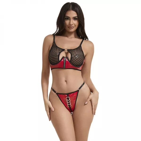 SUBBLIME - 955533 ENSEMBLE SOUTIEN-GORGE � FERMETURE �CLAIR EN CUIR VERNI ROUGE S/M