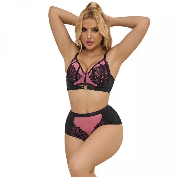 SUBBLIME - 955588 ENSEMBLE SOUTIEN-GORGE EN CUIR VERNI ROSE AVEC FERMETURE �CLAIR L/XL