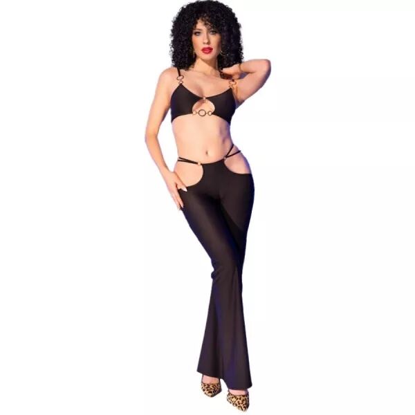 CHILIROSE - CR 4851 ENSEMBLE TOP ET LEGGINGS NOIRS AVEC ACCESSOIRES DOR�S M