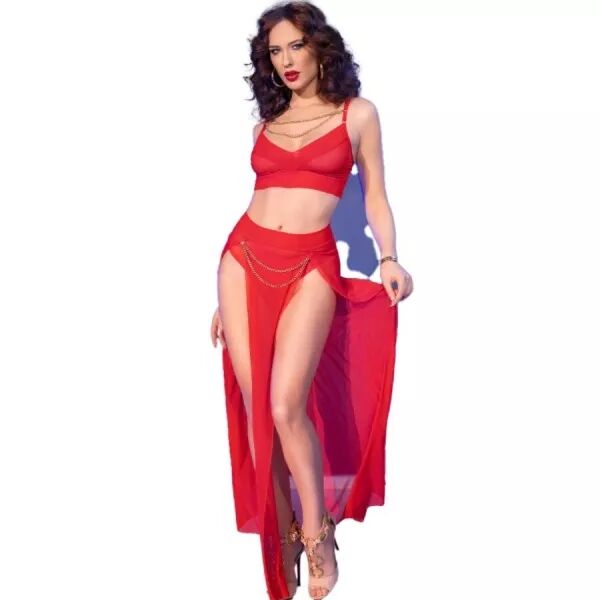 CHILIROSE - CR 4850 ENSEMBLE TOP ET LEGGINGS ROUGE AVEC ACCESSOIRES DOR�S S