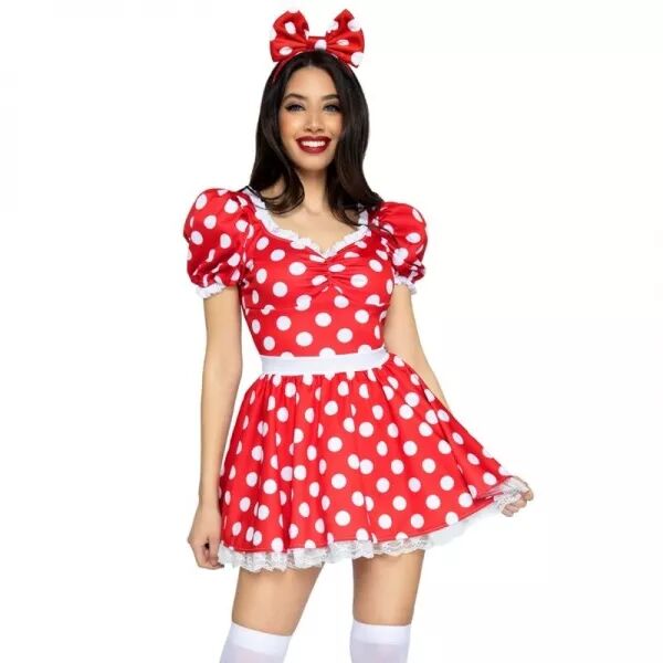 LEG AVENUE - ROBE � POIS + BANDEAU ROUGE/BLANC M