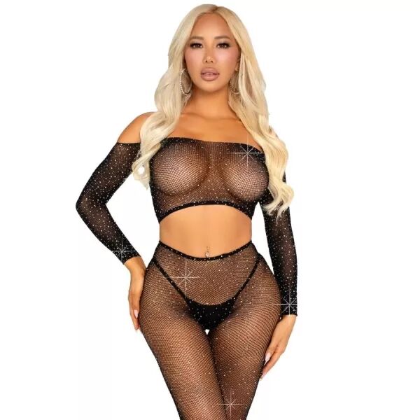 LEG AVENUE - CROP TOP ET LEGGING R�SILLE AVEC STRASS NOIR