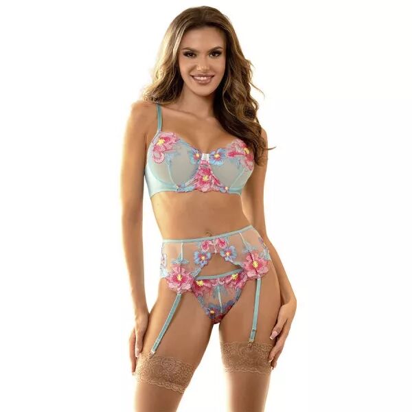 SUBBLIME - 957650 ENSEMBLE SOUTIEN-GORGE ET PORTE-JARRETELLES BROD� FLEURS ROSE L/XL